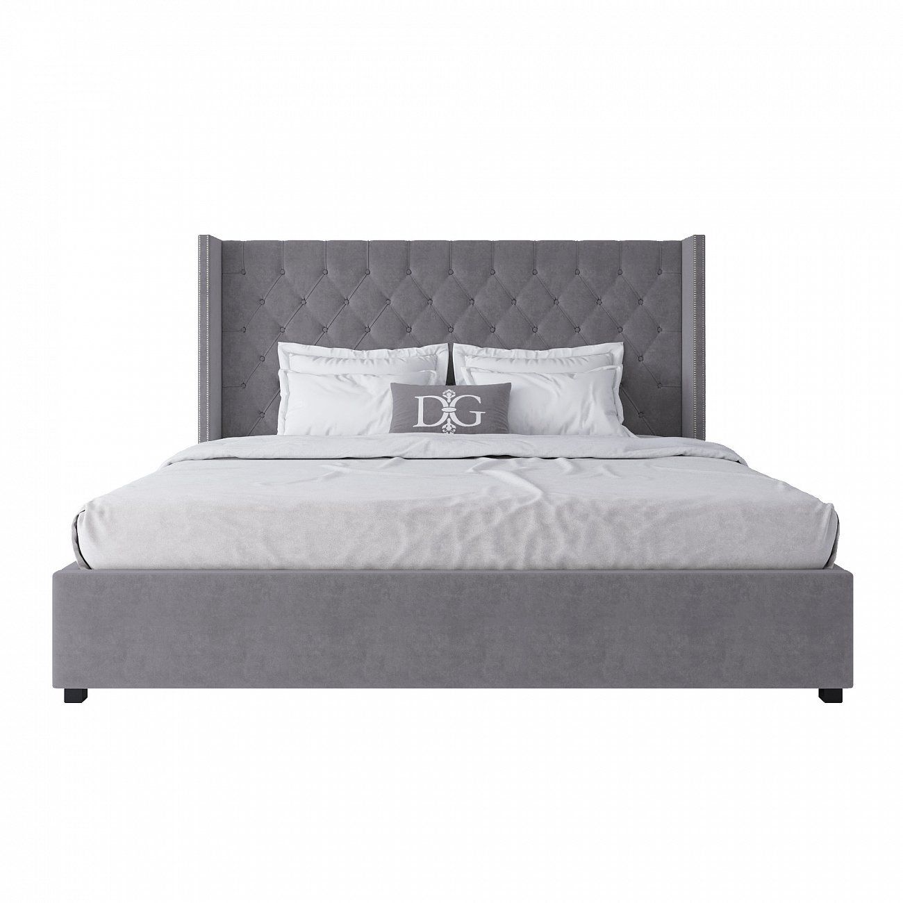 Double bed with upholstered headboard 200x200 cm grey Wing