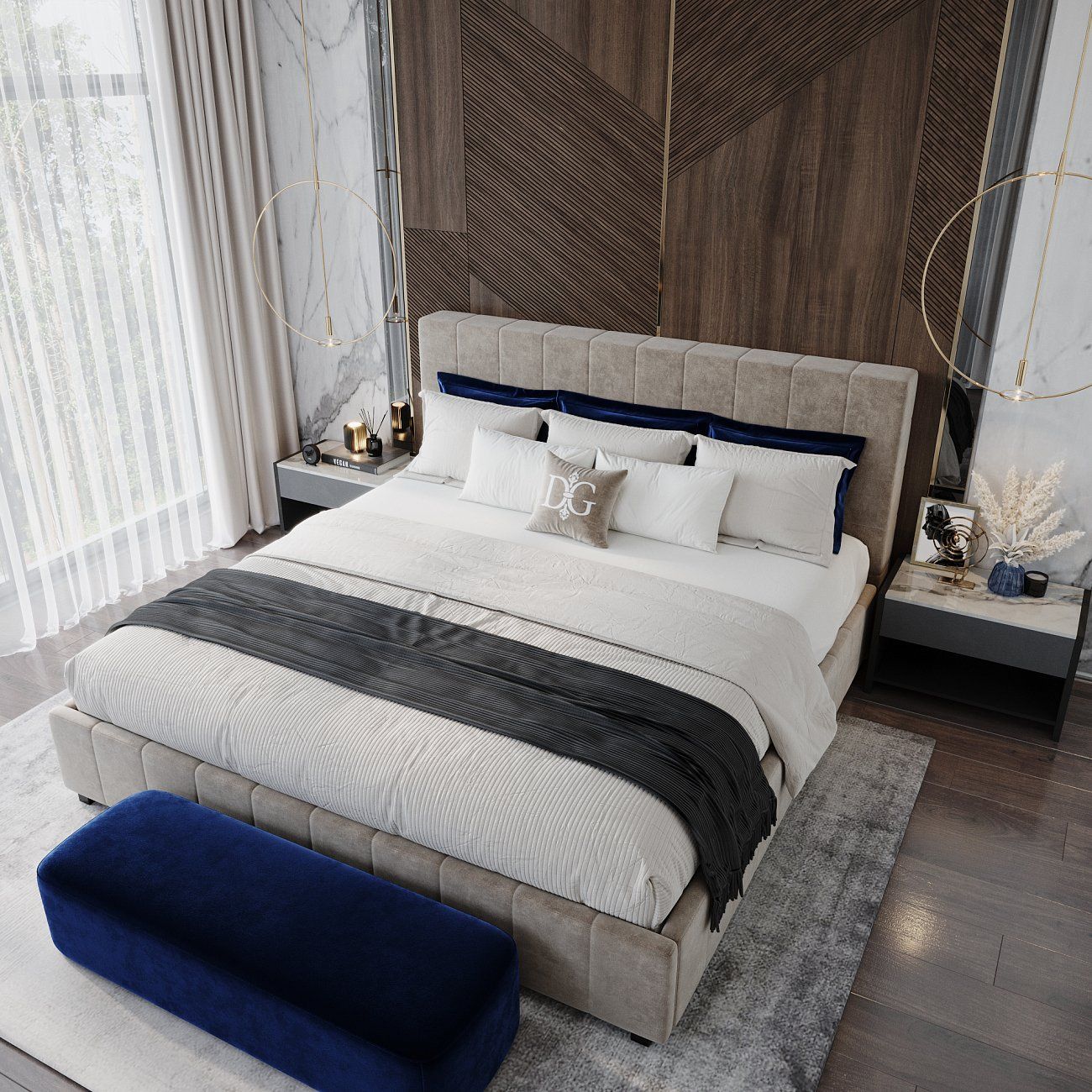 Double bed 160x200 cm blue Shining Modern