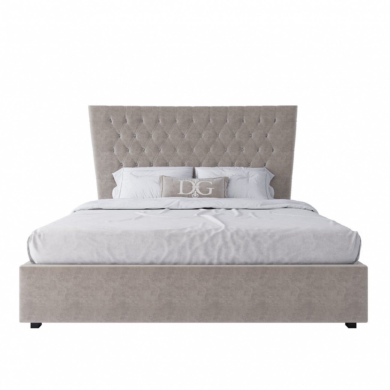 Кровать двуспальная с мягким изголовьем 180х200 см светло-бежевая QuickSand