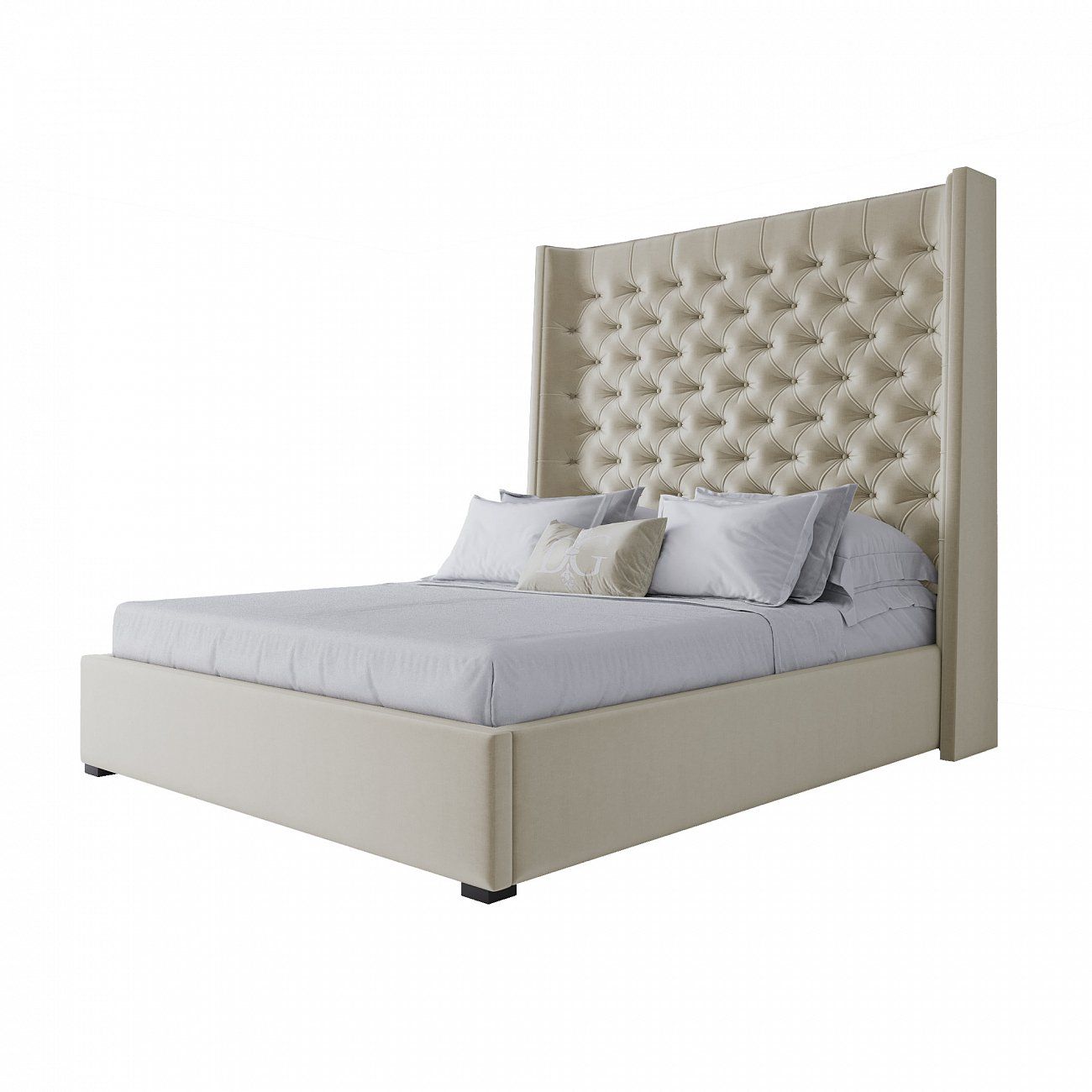 Double bed with upholstered headboard 160x200 cm beige Jackie King