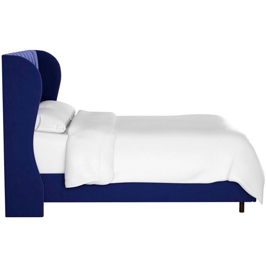 Double bed with upholstered headboard 160x200 cm blue Reed Wingback Blue Velvet