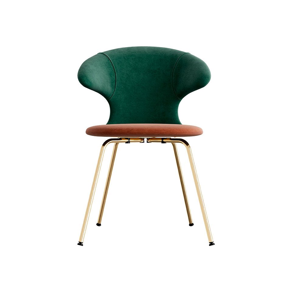 Time Flies chair, brass legs, velour upholstery/ polyester brown/green