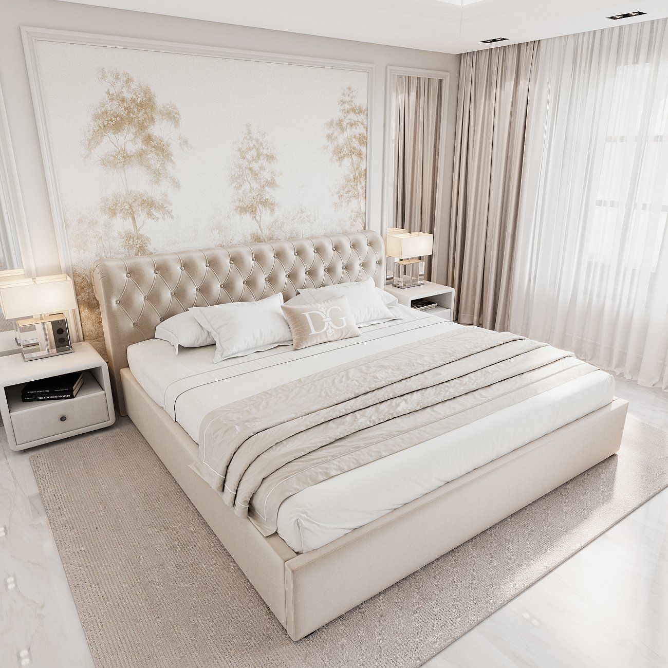Teenage bed with a soft backrest 140x200 beige Sweet Dreams