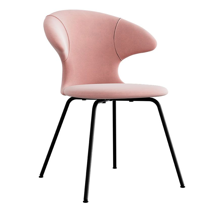 Time Flies chair, black legs, velour upholstery/ pink polyester