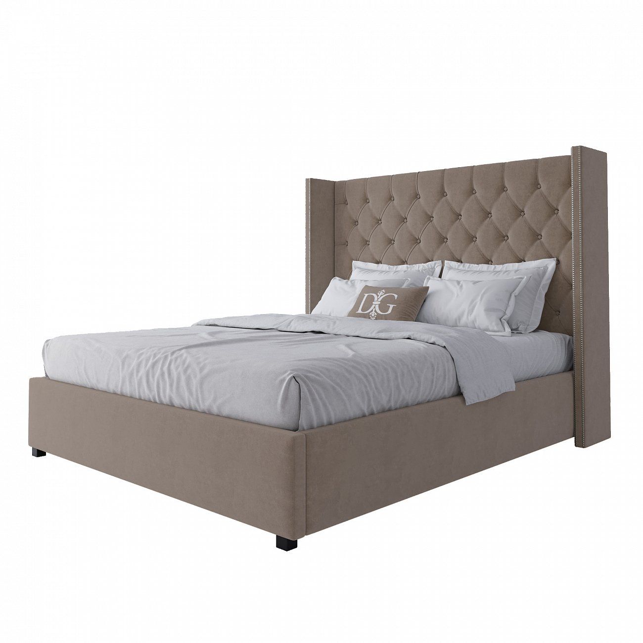 Double bed with upholstered headboard 160x200 cm beige Wing