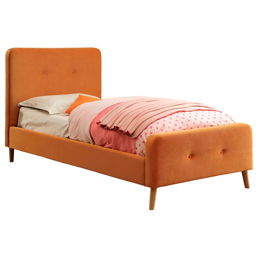 Teenage Bed Button Tufted Flannelette Orange 120x200