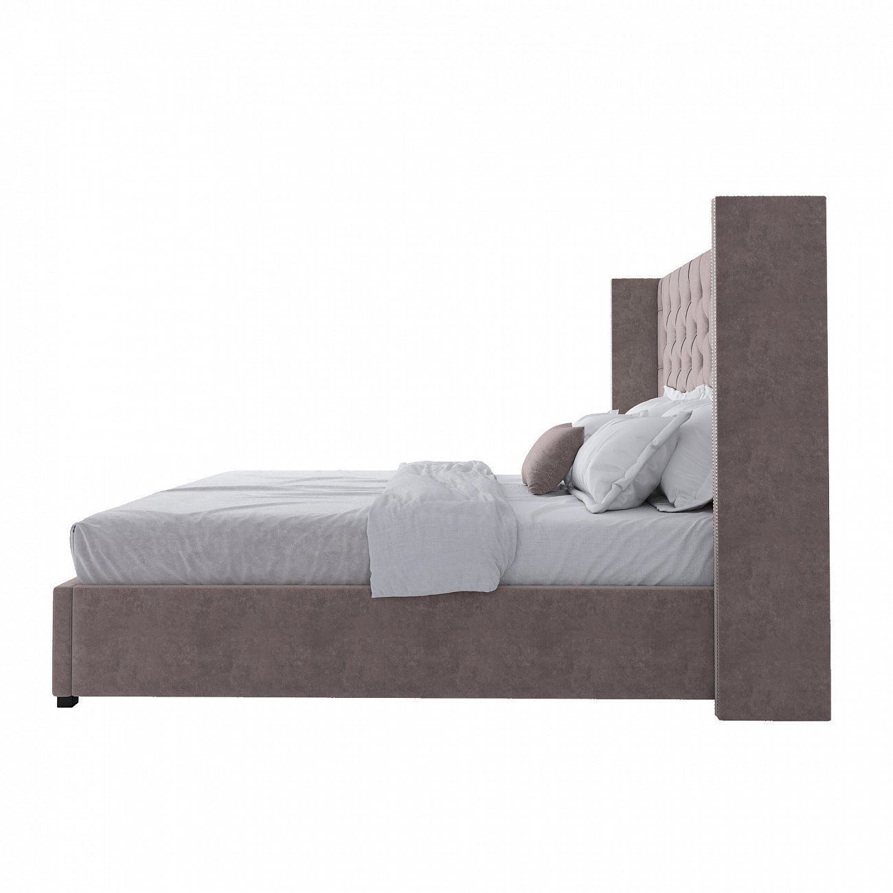 Кровать двуспальная с мягким изголовьем 180х200 см серо-коричневая Wing