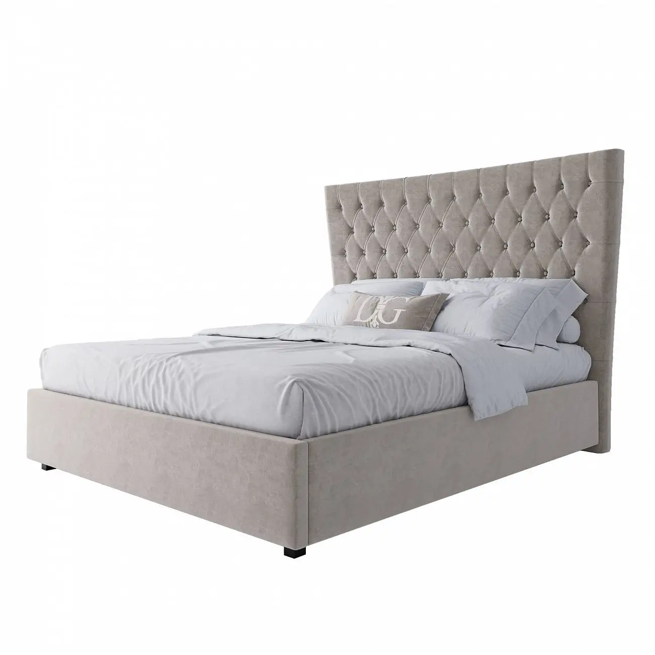Double bed with upholstered headboard 160x200 cm light beige QuickSand