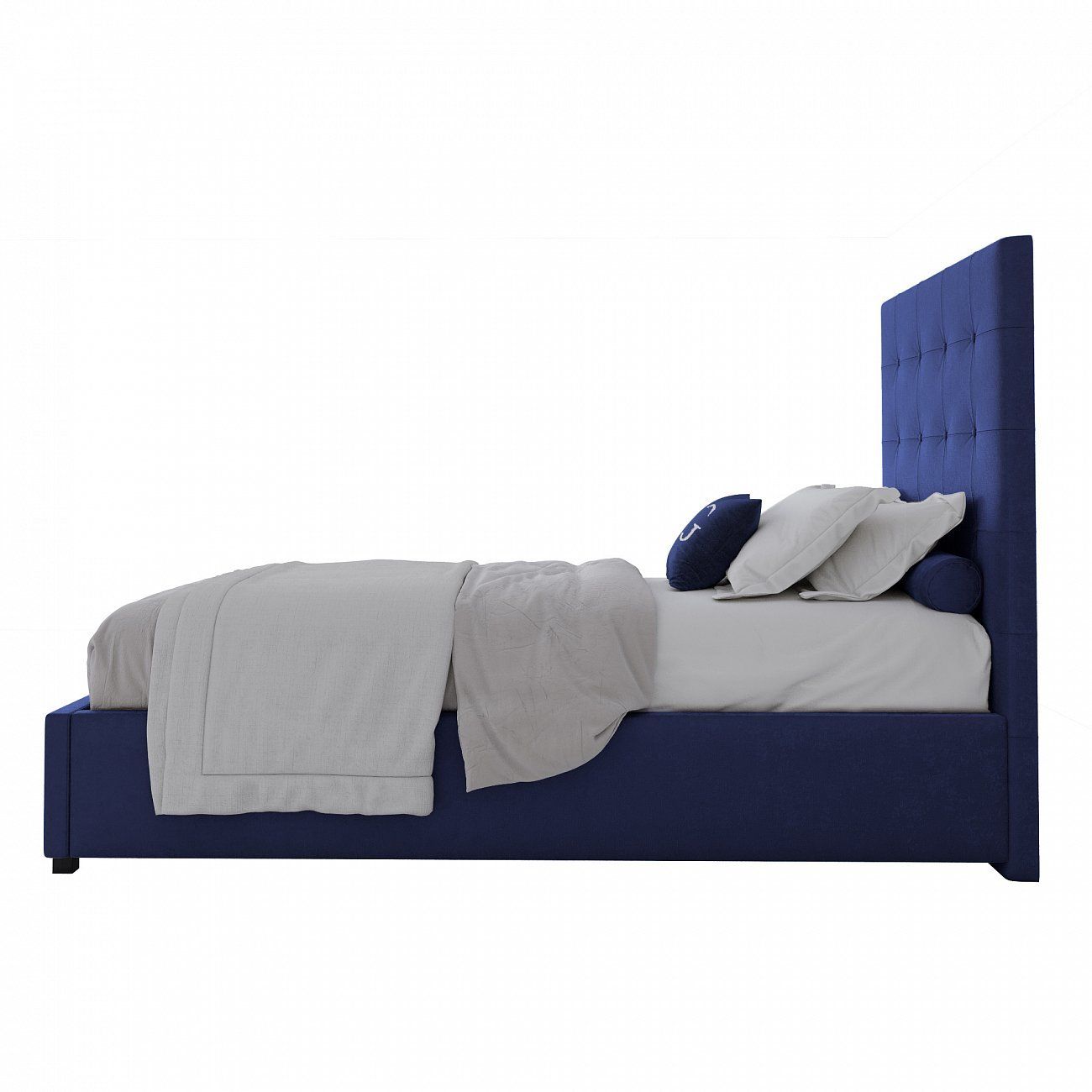 Кровать односпальная 90х200 синяя из велюра Royal Black Р