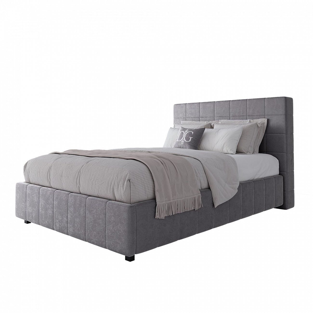 Teenage bed with a soft backrest 140x200 cm gray-beige Shining Modern