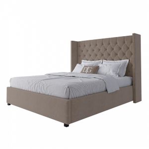 Double bed with upholstered headboard 160x200 cm beige Wing-2
