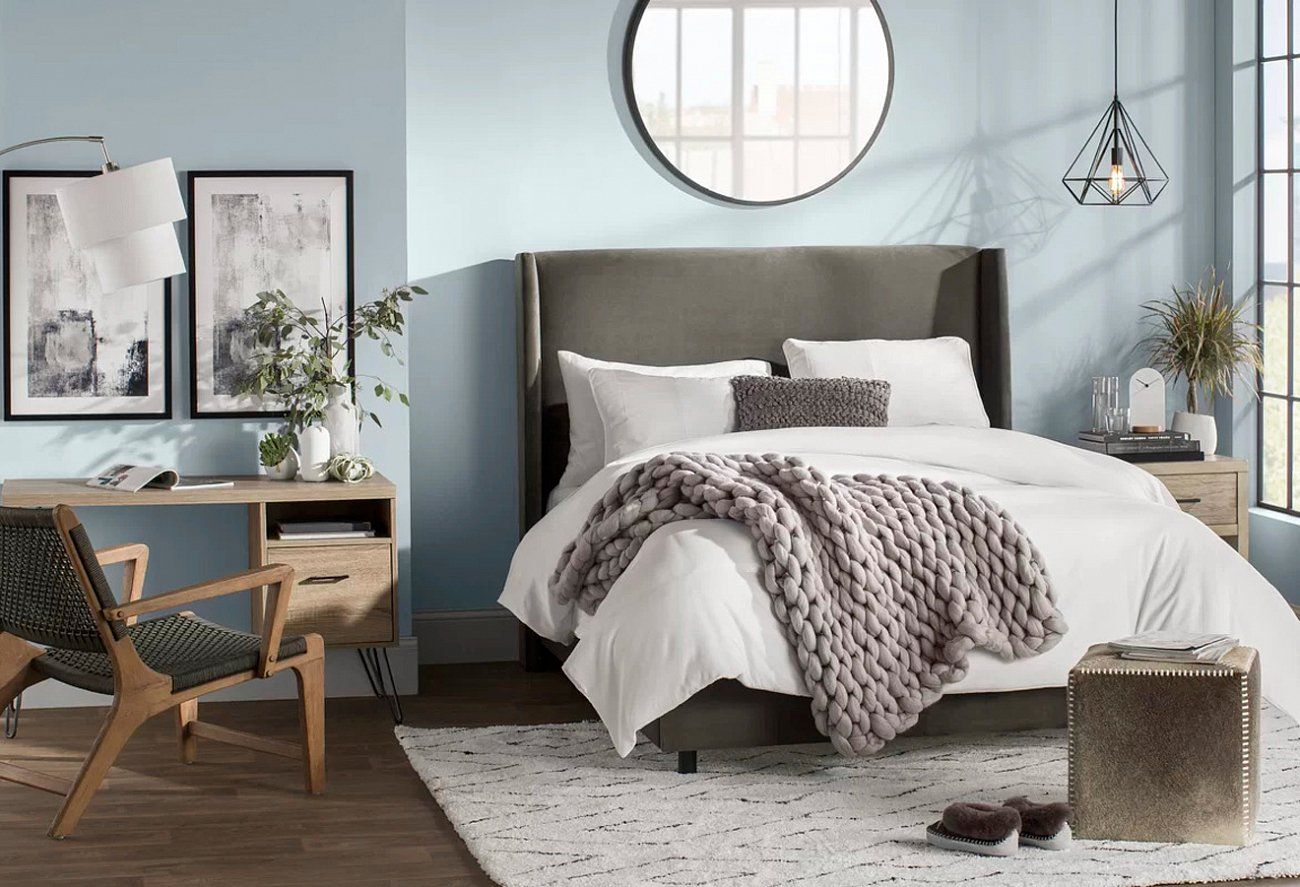 Double bed 180x200 cm beige Kelly Wingback Gray Velvet