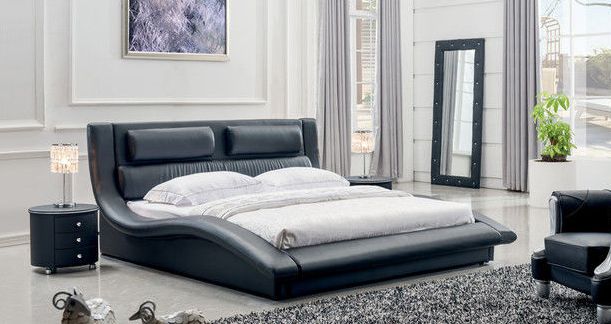 Double bed 160x200 made of eco-leather black Mars