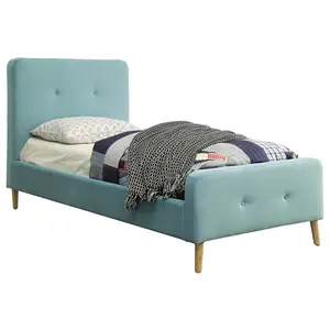 Кровать полутораспальная подростковая с мягким изголовьем 120х200 см голубая Button Tufted Flannelet