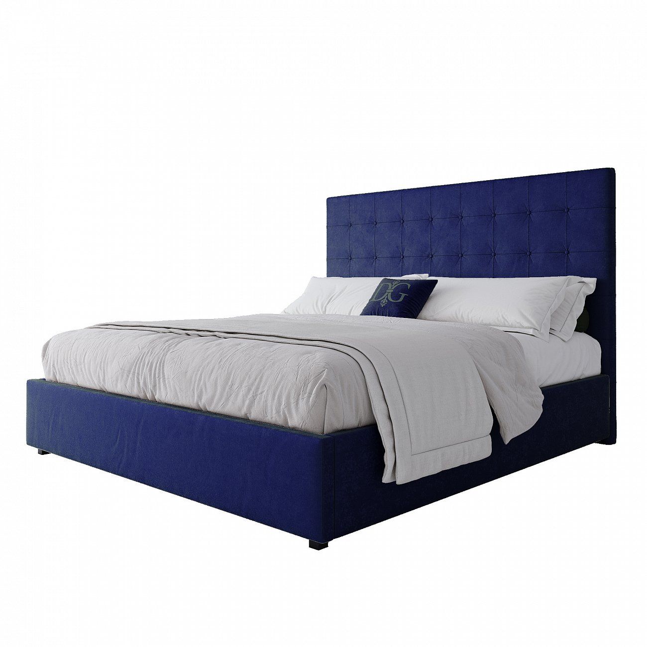 Double bed with upholstered headboard 180x200 cm blue Royal Black