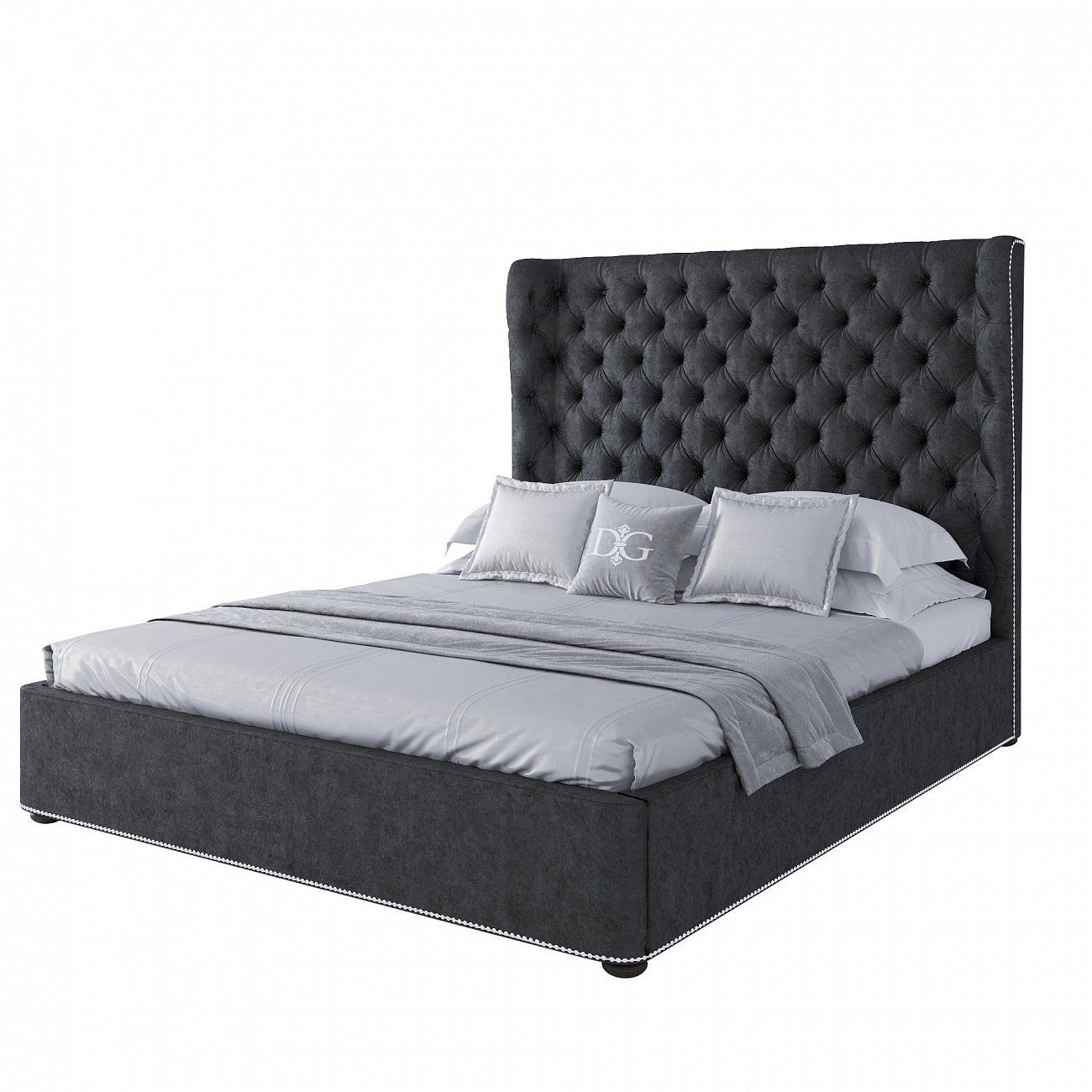 Кровать Henbord двуспальная с мягким изголовьем 160х200 см темно-серая