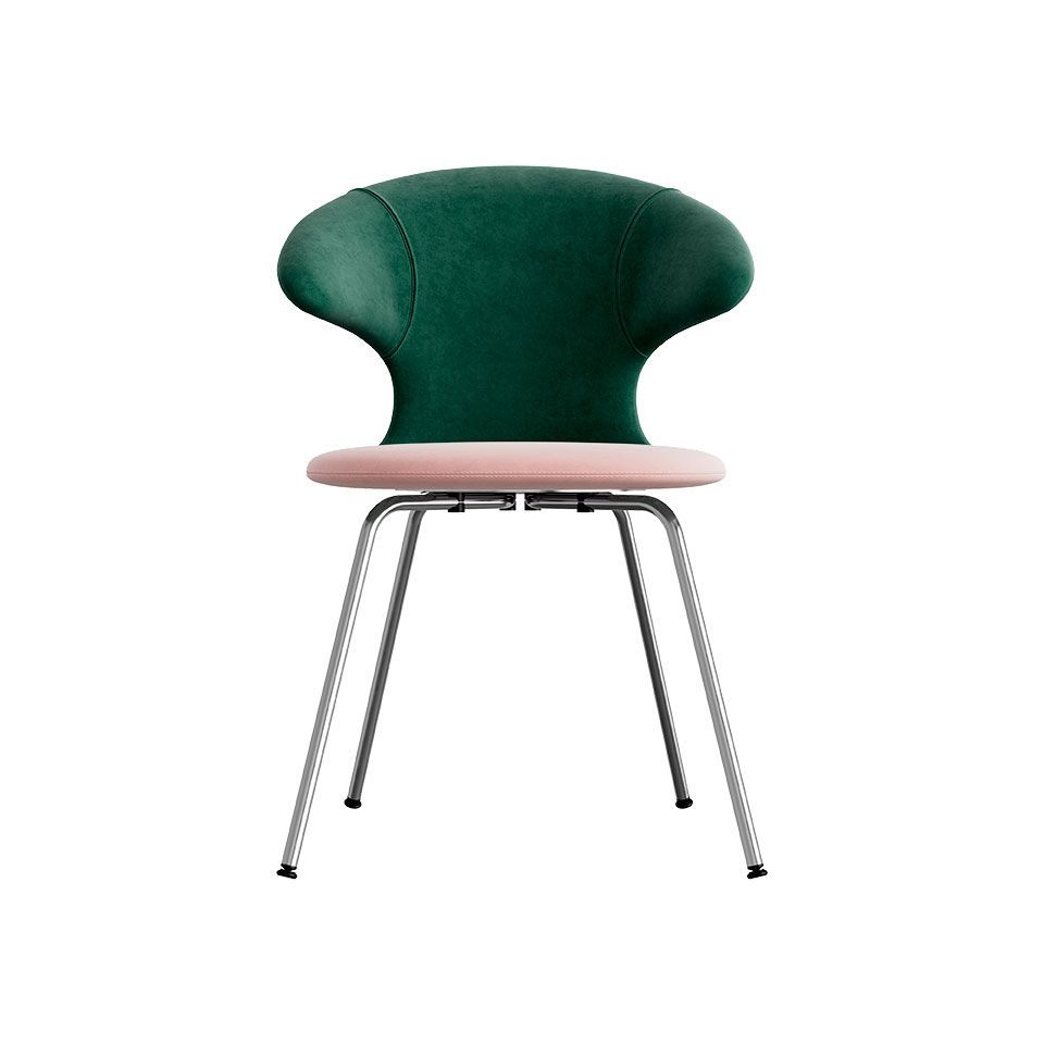 Time Flies chair, legs chrome, upholstery velour/ polyester pink/green