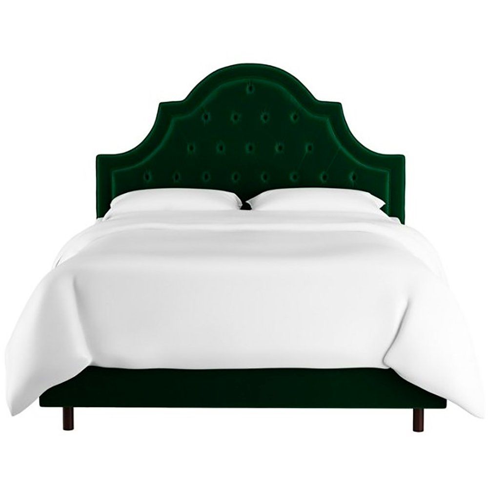 Double bed 160x200 green with carriage tie Harvey Tufted Emerald Velvet