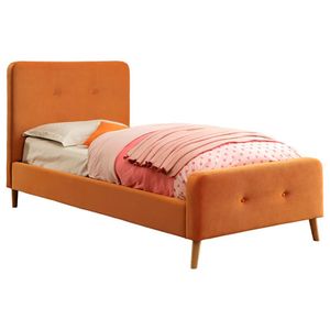 Кровать односпальная с мягким изголовьем 90х200 см оранжевая Button Tufted Flannelette Orange