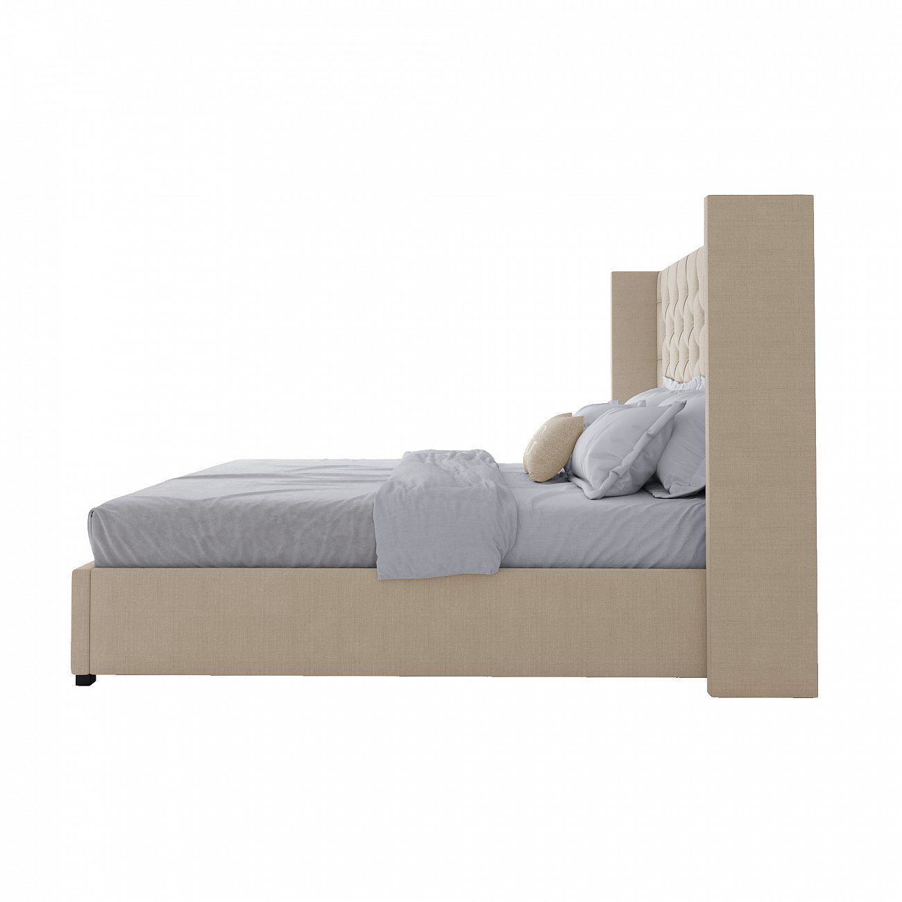 Кровать двуспальная с мягким изголовьем 180х200 см молочная Wing-2