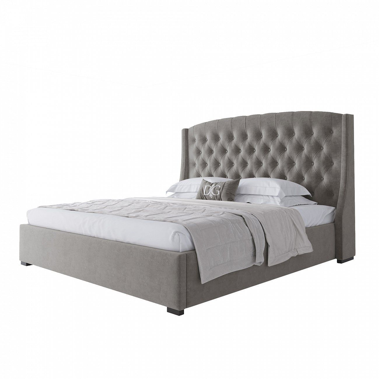 Double bed 180x200 without studs light grey Hugo