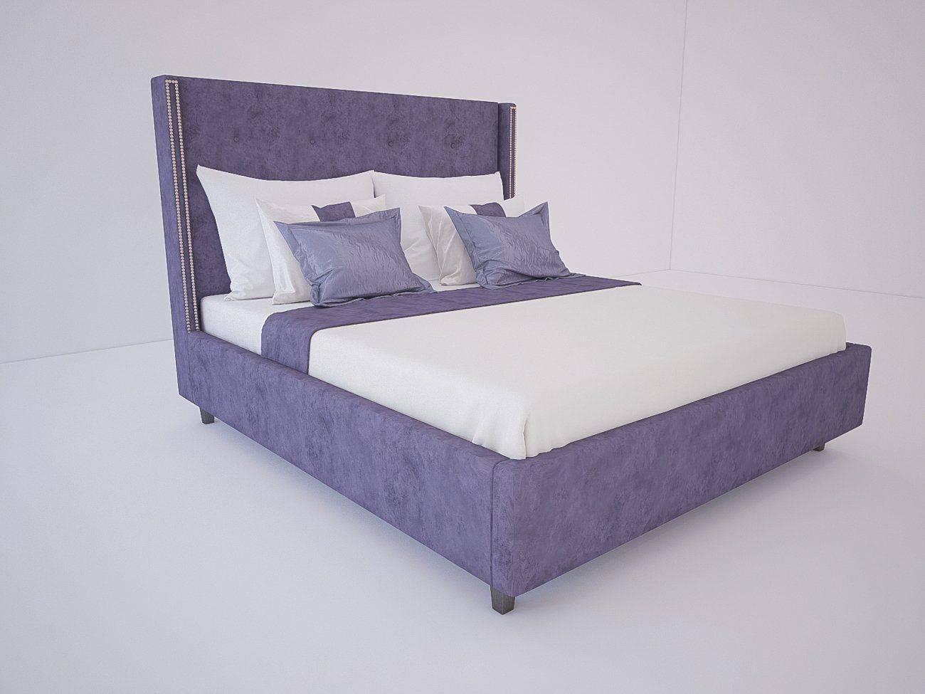 Double bed with upholstered headboard 160x200 cm purple Ansambel