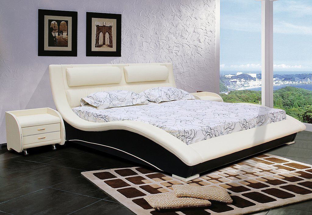 Double bed 160x200 made of eco-leather black Mars