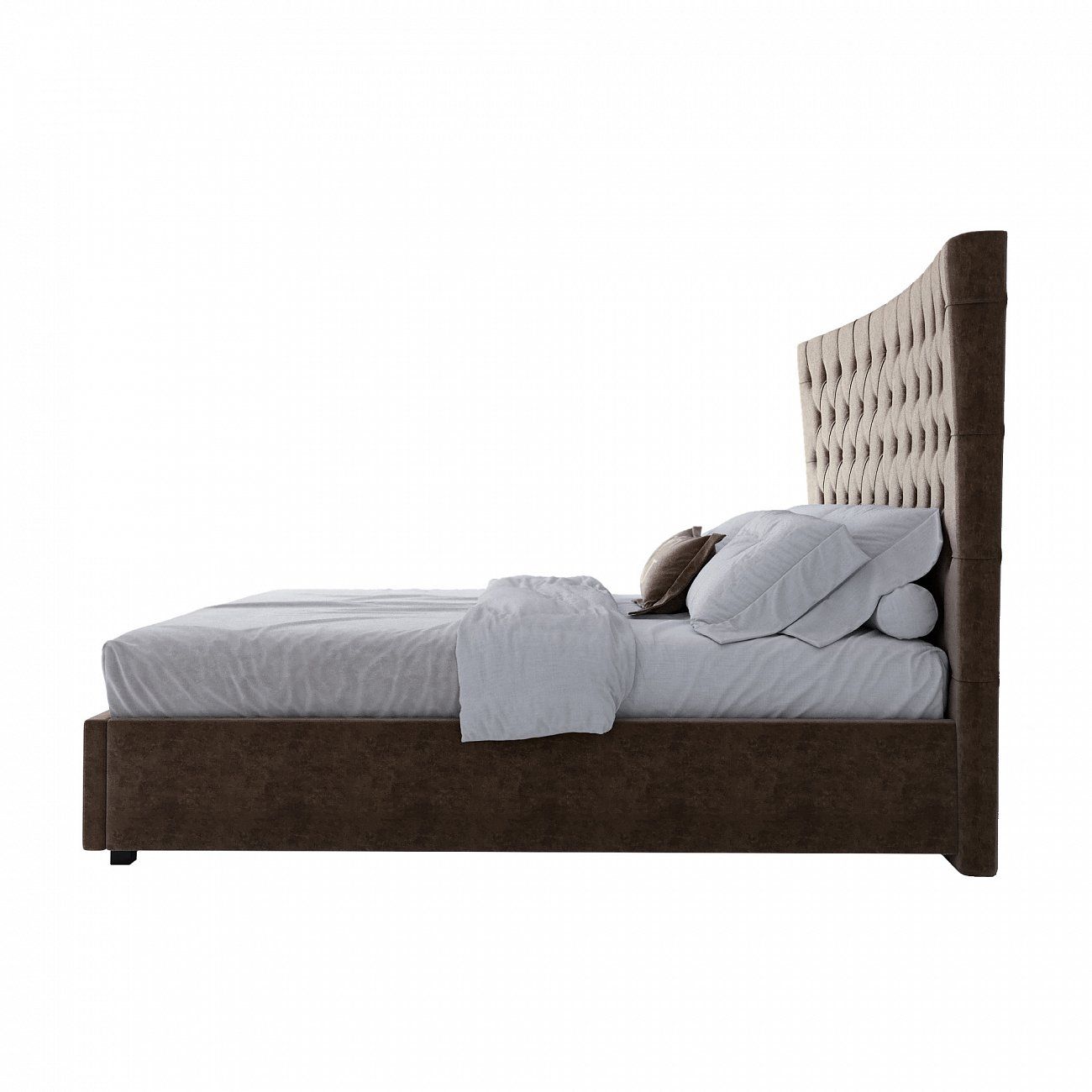 Кровать двуспальная 160х200 коричневая из велюра QuickSand