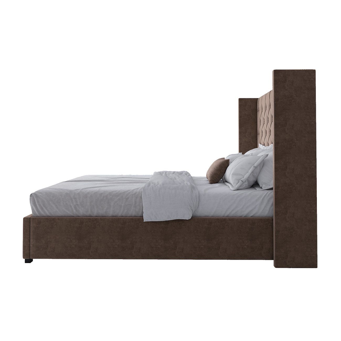 Double bed with upholstered headboard 160x200 cm brown Wing-2
