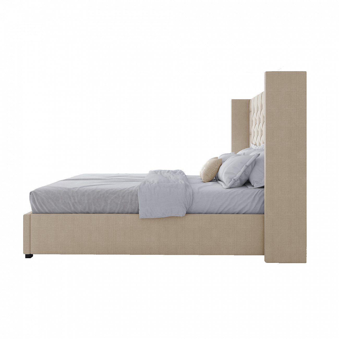Кровать двуспальная с мягким изголовьем 160х200 см молочная без гвоздиков Wing-2