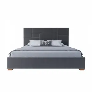 Double bed with upholstered headboard 200x200 cm grey Wax