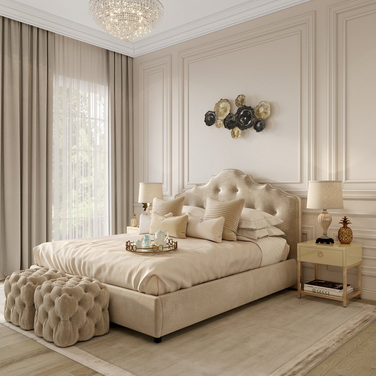 Euro bed 200x200 cm light beige Palace