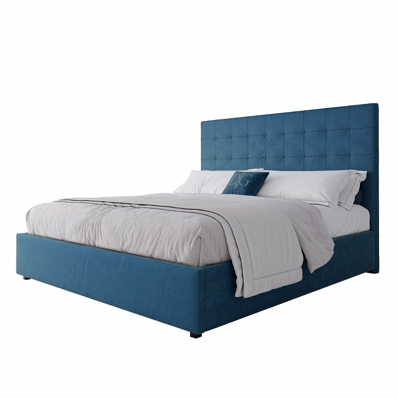 Double bed with upholstered headboard 180x200 cm Sea wave Royal Black