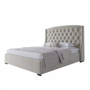 Double bed with upholstered headboard 160x200 cm light beige Hugo