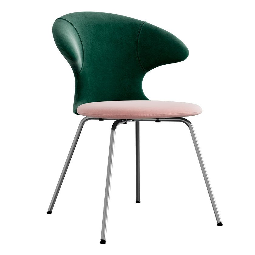 Time Flies chair, legs chrome, upholstery velour/ polyester pink/green