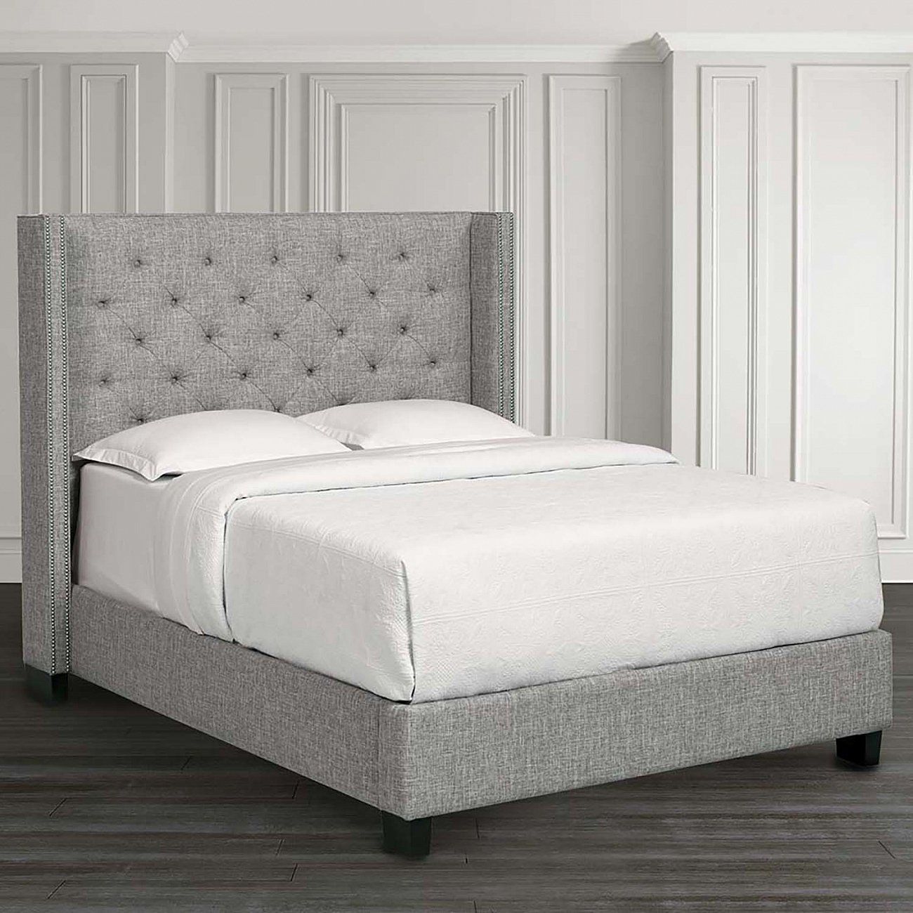 Teenage bed 140x200 cm gray-beige with carnations and carriage screed Wing