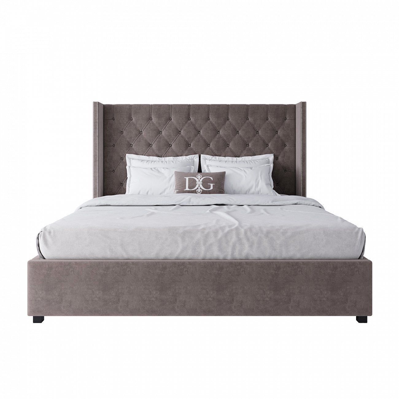 Double bed with upholstered headboard 180x200 cm grey-brown Wing