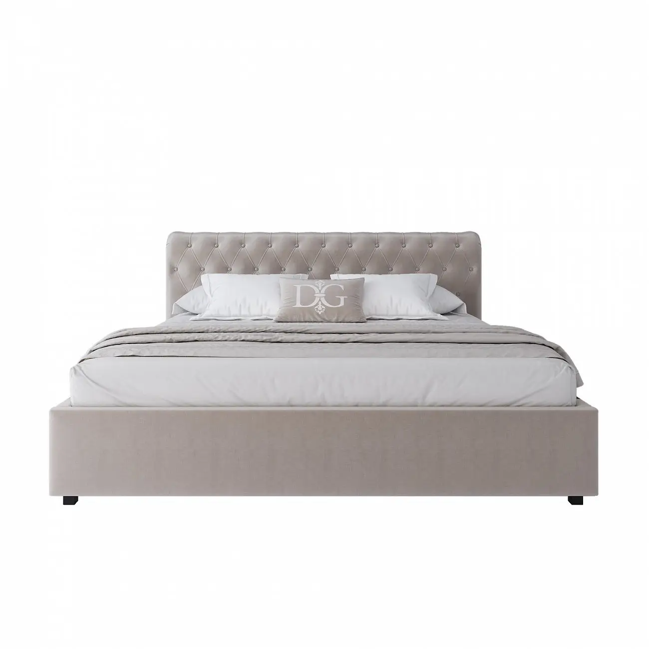Кровать двуспальная с мягким изголовьем 180х200 см светло-бежевая Sweet Dreams