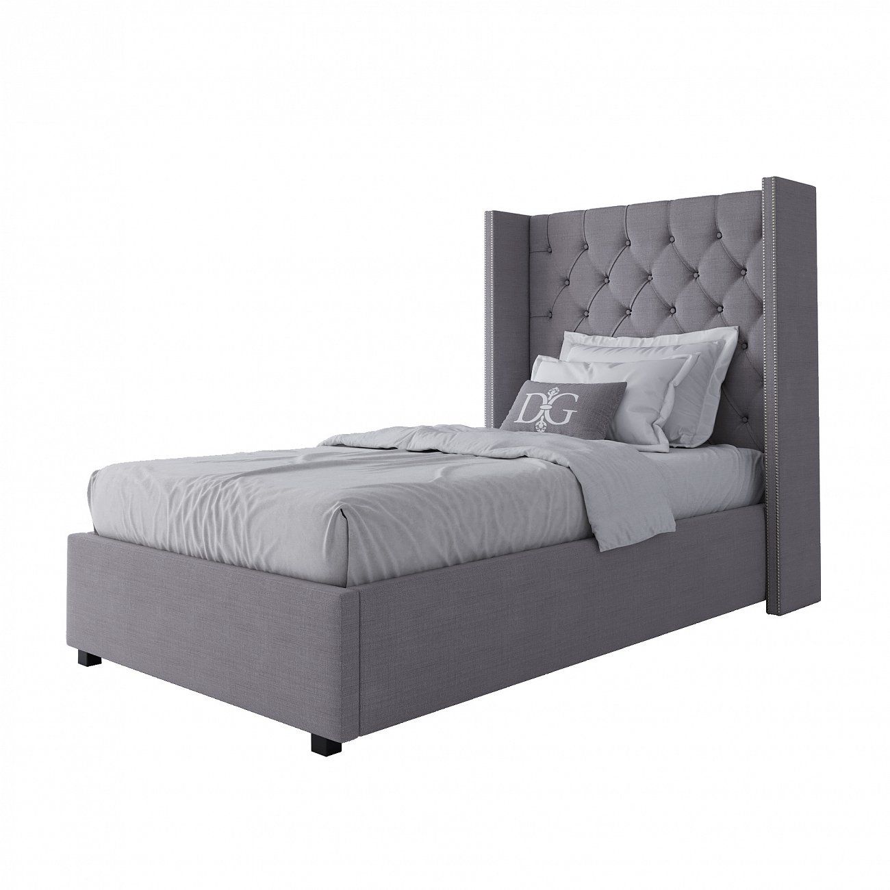 Single bed 90x200 cm grey Wing