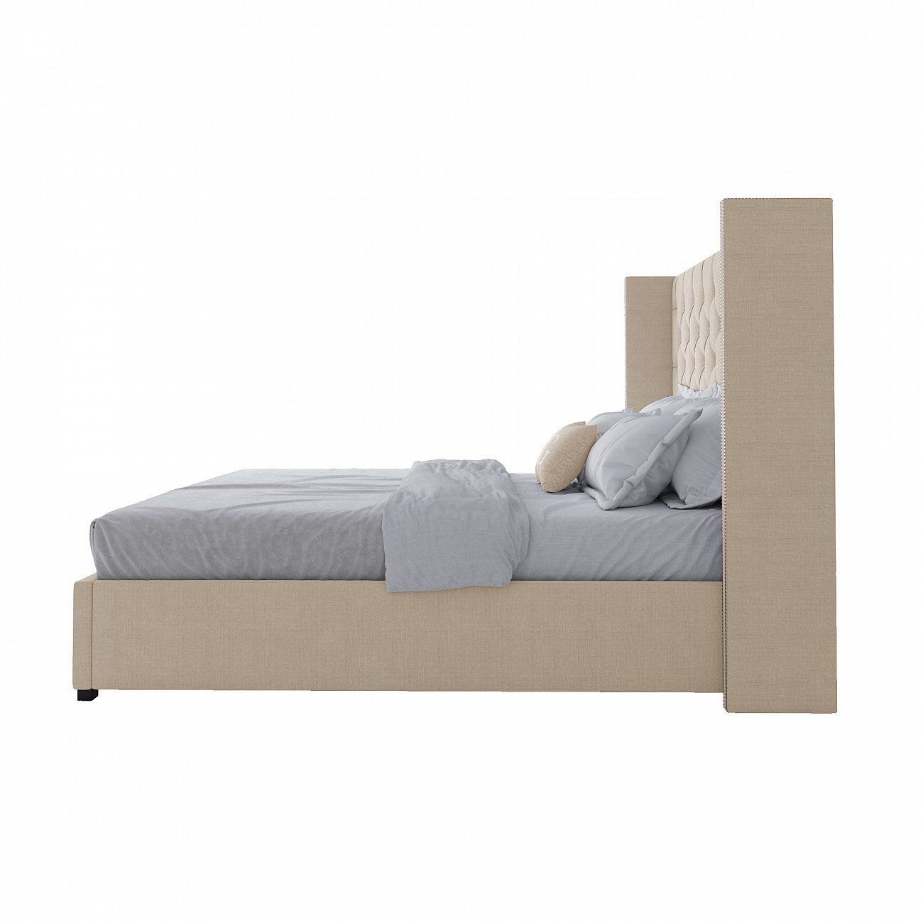 Double bed with upholstered headboard 180x200 cm milk Wing