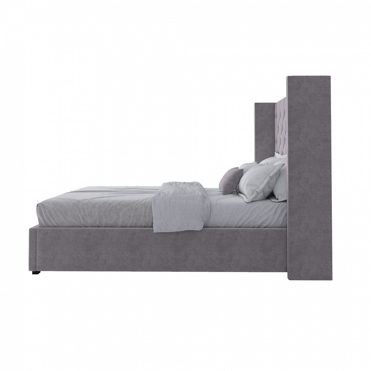 Teenage bed 140x200 cm gray-beige with carnations and carriage screed Wing