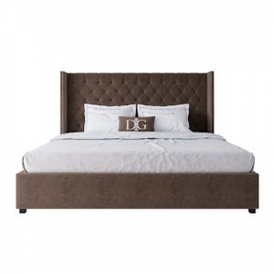 Кровать двуспальная 200х200 см коричневая с гвоздиками и каретной стяжкой Wing