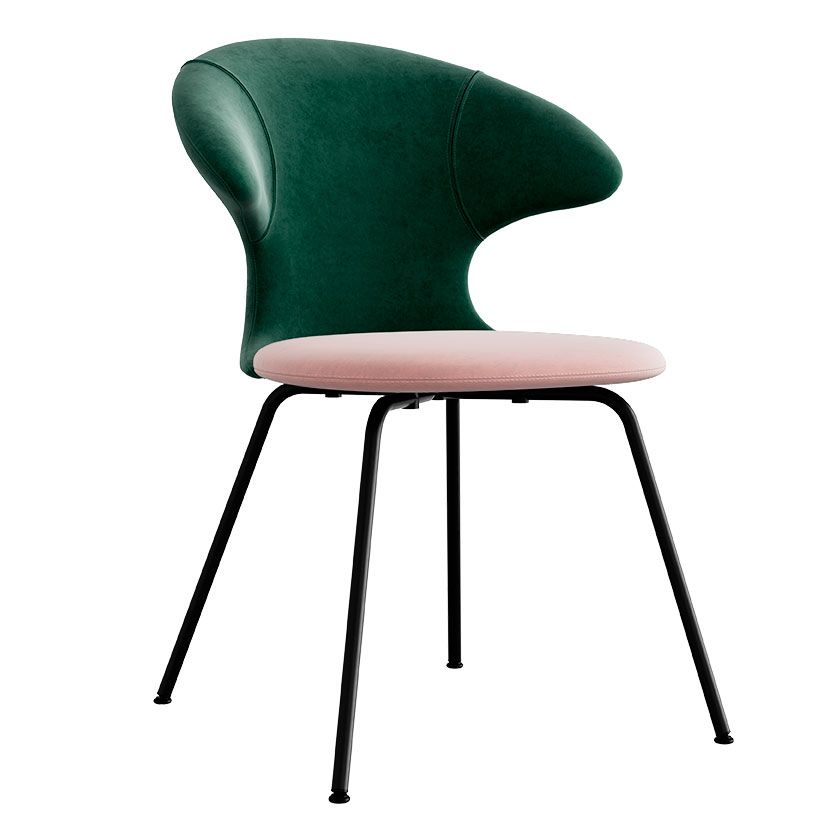 Time Flies chair, legs black, upholstery velour/ polyester pink/green