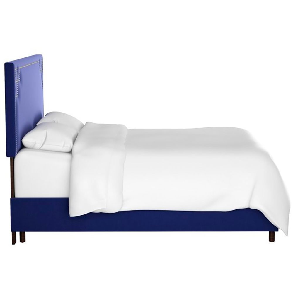 Double bed with upholstered backrest 160x200 cm blue Aiden Blue