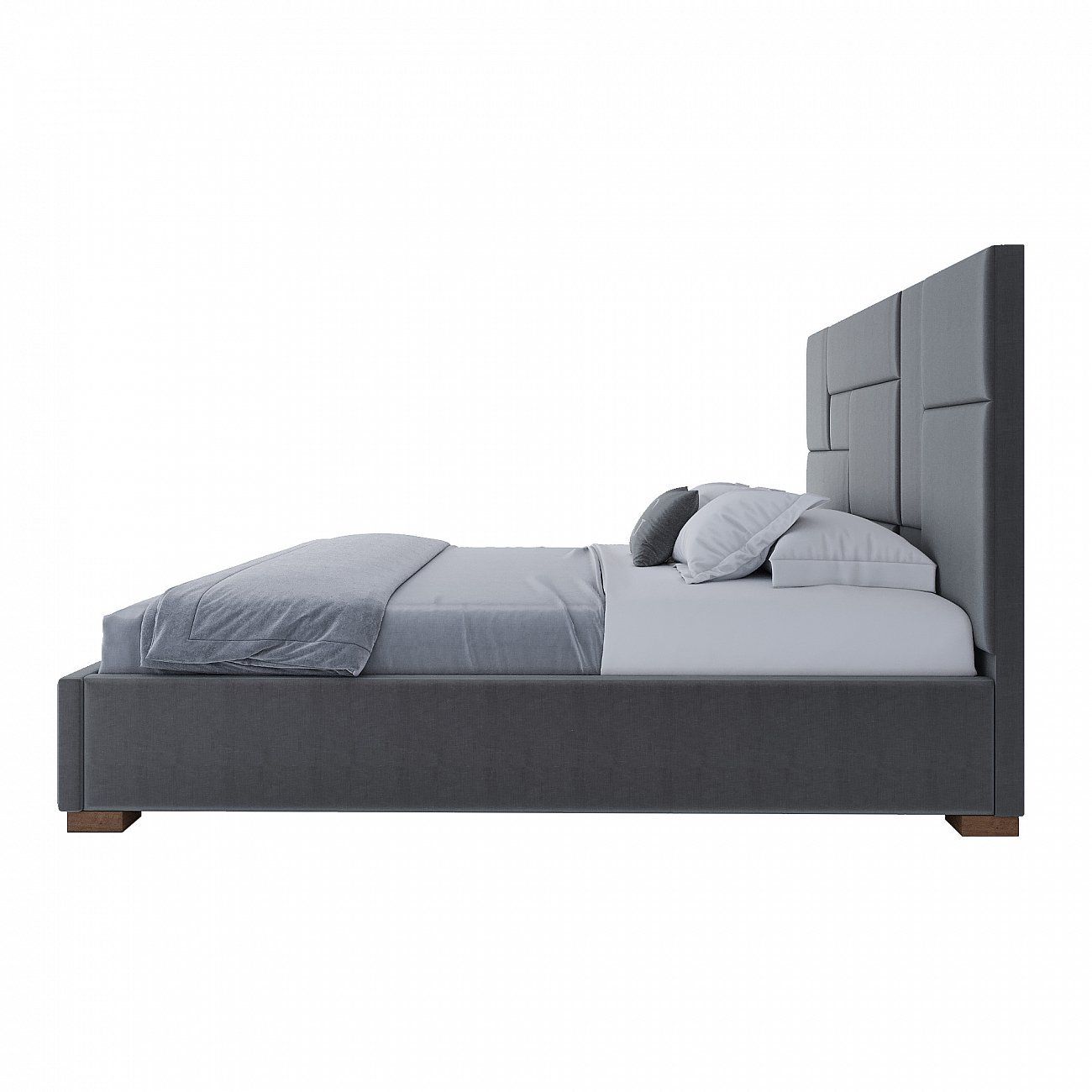 Кровать двуспальная с мягким изголовьем 200х200 см серая Wax