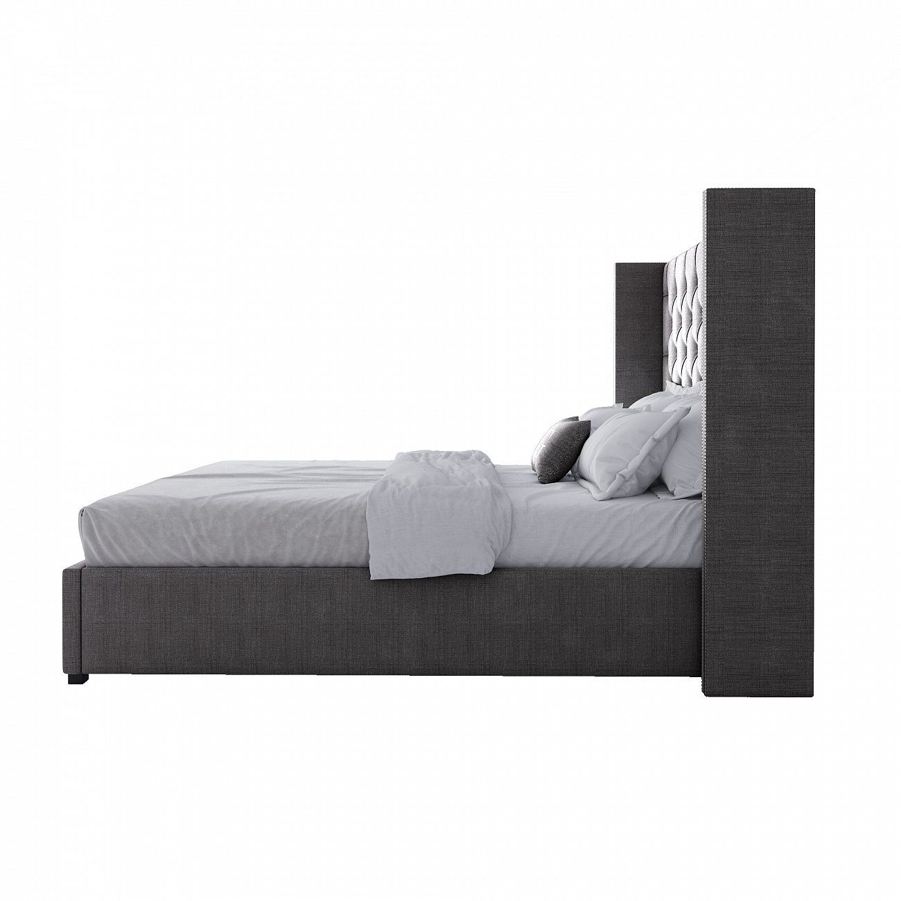 Double bed with upholstered headboard 160x200 cm dark grey Wing