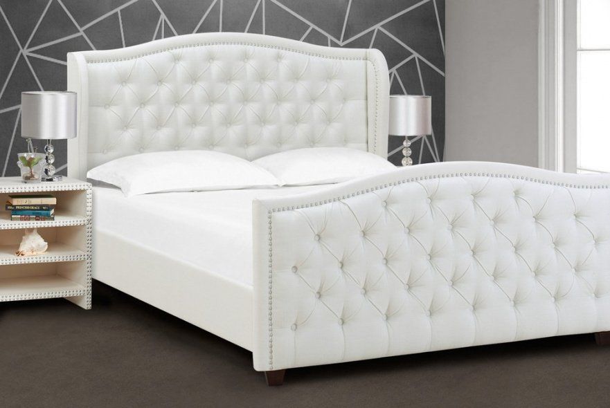 Кровать двуспальная с мягким изголовьем 160х200 см серая Marcella