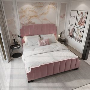 Double bed with upholstered headboard 180x200 cm light pink Bony