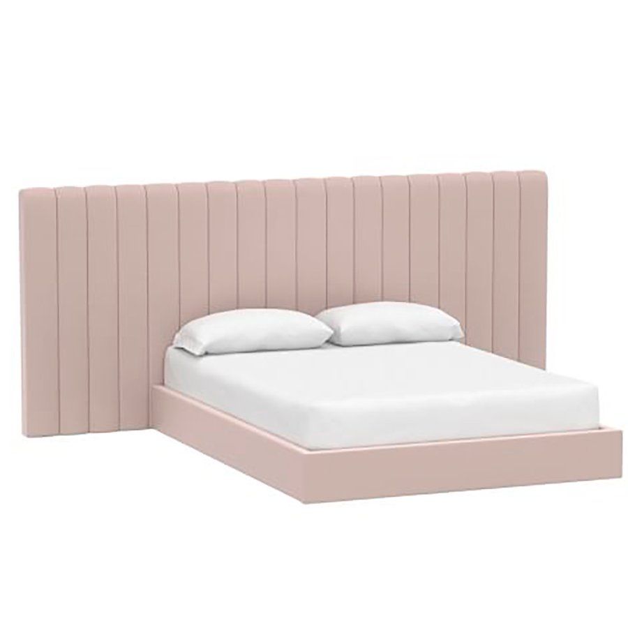 Double bed with upholstered headboard 160x200 cm pink Avalon Extended