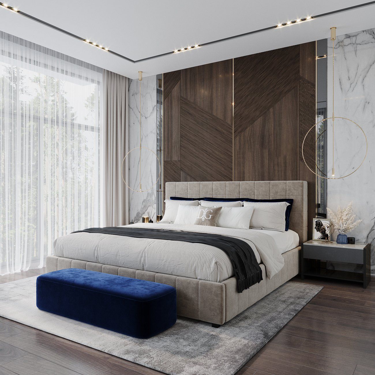 Double bed 160x200 cm blue Shining Modern